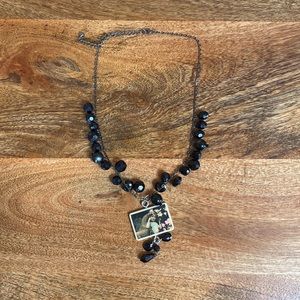 🖤 Handmade VTG Black Beaded Fairy Garden Girl Necklace